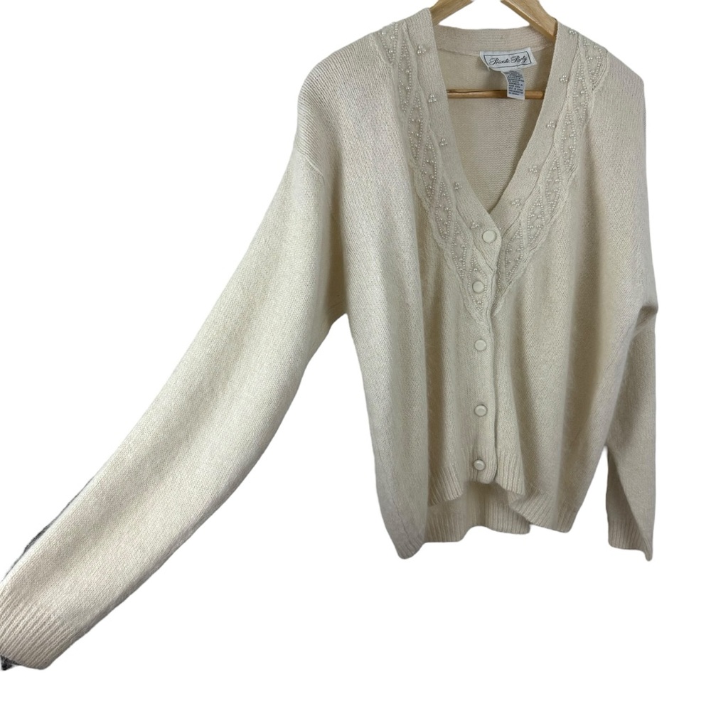 Vintage Angora Silk Cardigan by Private Party Size L Pearl Beaded Grannycore - Picture 10 of 11